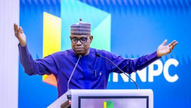 GCEO NNPC Ltd, Mr Bashir Bayo Ojulari addresses the staff of the company during his inaugural town hall meeting held at the NNPC Towers, on Thursday. CREDIT: NNPCL