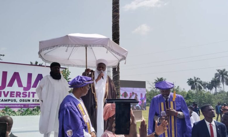 Sultan speaking at the sod turning event of Ile Ife Campus of Ojaja University