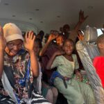 The rescued school children in one of the buses conveying them