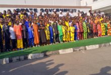 A cross section of the 130 rescued Catholic schoolgirls at the Government House in Minna on Monday