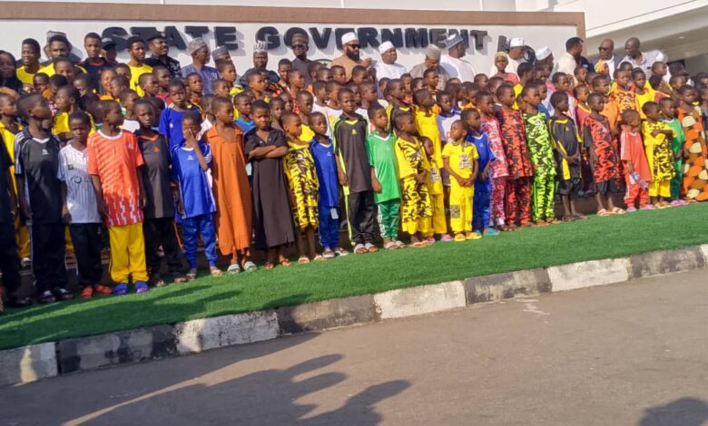 A cross section of the 130 rescued Catholic schoolgirls at the Government House in Minna on Monday